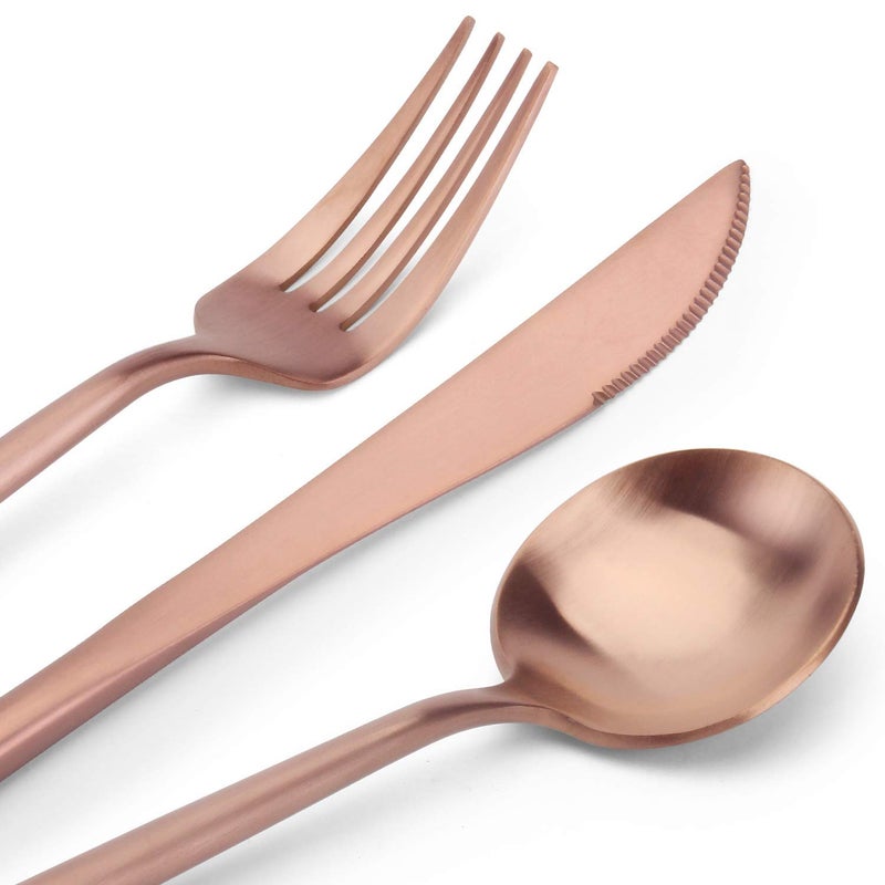 sharecook Matte Copper Silverware Set, SHARECOOK 20-Piece Stainless Steel Satin Finish Flatware Set Service for 4, Kitchen Utensil Set, Tableware Cutlery Set for Home and Restaurant - Image 3